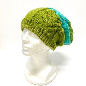 HAND Knit Striped Slouchy Beanie Antler Cable Design, One Size Fits Most, Gift Women Girl Woman, Warm Stylish Ski Snow Hat, Cold Weather Tam