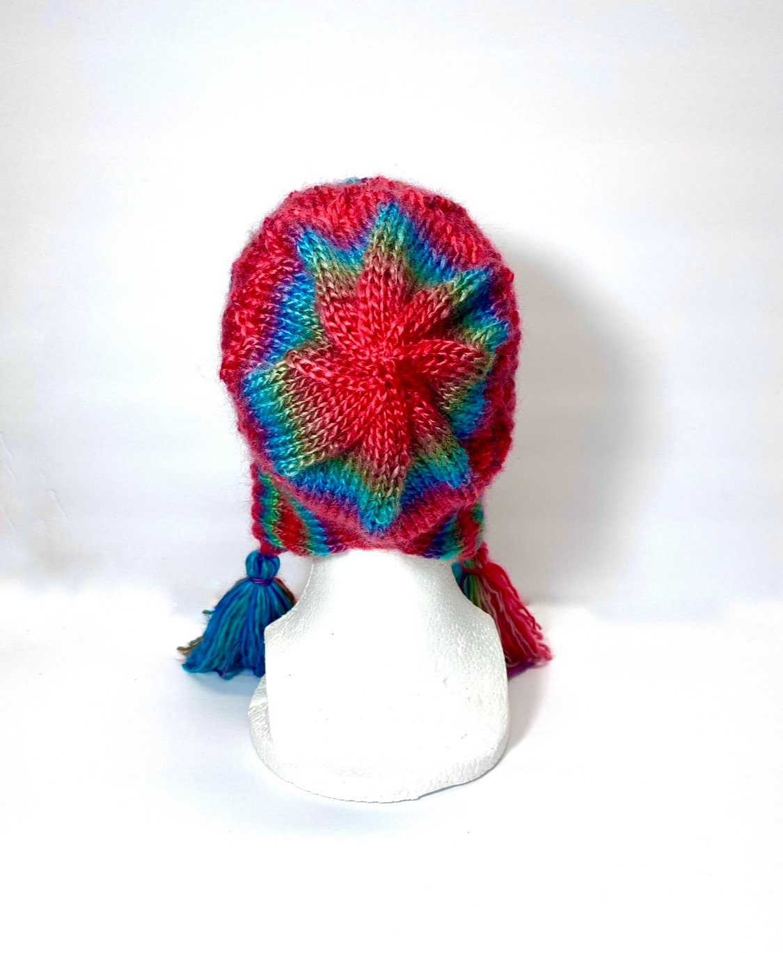 HANDMADE Hand Knit Bright Color Stripe Bonnet Beanie Hat  display picture 1
