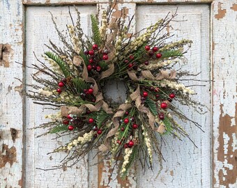 silver bush twigs silverweed pine red berry and burlap curl winter wreath 18 - How To Decorate A Burlap Wreath For Christmas silver bush twigs silverweed pine red berry and burlap curl winter wreath 18 - How To Decorate A Burlap Wreath For Christmas