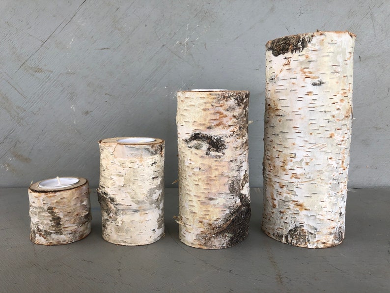 Birch Pillar Candle, Individual Pillars, Rustic Decor, Rustic Farmhouse, Tea Light Candle All four candles inches