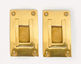 2.79" inches Lot of 2 pcs GOLD FINISHING Solid Brass Flush Mount Ring Cabinet Door Drawer Handles