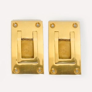 Lote de 2 manijas para cajones y puertas de gabinetes con montaje empotrado de latón macizo con acabado dorado de 2,79&quot; pulgadas