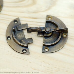 2.41" inches Vintage Retro Round Safe BOX DOOR LATCH Antique Solid Brass Latch Lock image 3