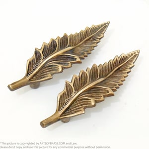 4.21&quot; inches of 2 pcs Vintage Retro Solid Brass Leaf Flowers Handles Pulls Cabinet Drawer Dresser Furniture Knob Handle Pulls