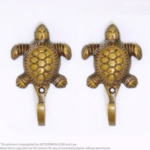 3.14" inches Lot of 2 pcs Solid Brass Vintage Galapagos TURTLE Detail Hat Coat Strong Wall Mount HOOK U146