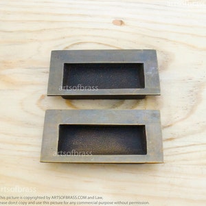 3.11&quot; inches Lot of 2 pcs Vintage Solid Brass Baldwin FLUSH Pull Pocket Sliding Door Brass Knob Drawer Dresser Pulls H023