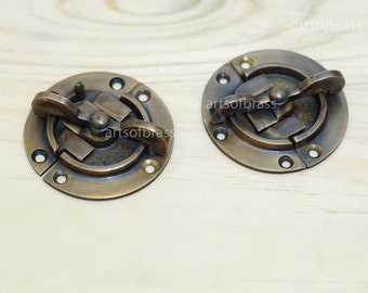 2.41" inches Vintage Retro Round Safe BOX DOOR LATCH Antique Solid Brass Latch Lock