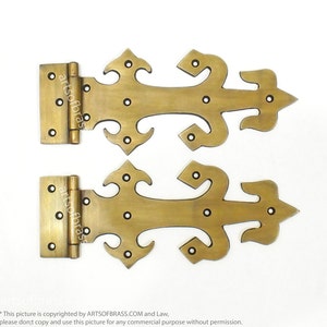 8.66&quot; Pair Vintage Old Strap Escutcheon Solid Brass Hinges Door Hinge V043