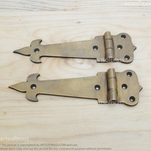 6.29" Pair Vintage Old Strap Escutcheon Solid Brass Hinges Door Hinge V127