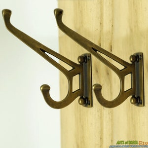 4.72" inch Pair / 2 pcs Vintage Art Deco Folding Wall Mount Strong Hook Antique Solid Brass Wall Coat Hat Hook U.061