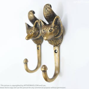 4.33" inches Lot of 2 pcs Vintage FOX Head Forestry Solid Brass hook Antique Strong Wall Mount Coat Hat Hook U114