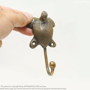 4.52" inches Solid Brass Antique Vintage TURTLE Animal Hook Strong Wall Coat Hat Hook U118