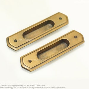 6.02&quot; inches Lot of 2 pcs Vintage Solid Brass Baldwin FLUSH Pull Sliding Pocket Door Solid Brass Knob Drawer Pulls