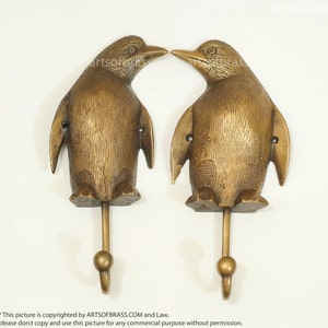 8.85" inches pair / 2 pcs Vintage Penguin strong Mount Hook Solid Brass Wall Coat Hat Hook U117