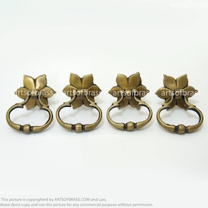 Lot of 4 pcs Vintage Cherry Blossom FLOWERS Drop Pulls Solid Brass Cabinet Drawer Handle Knob Pull