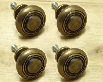 Lot von 4 Stück Vintage Classic Massivem Messing Runde Knob Pulls Western Schrank Schublade Kommode Griff Pulls
