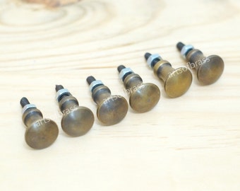 Lote de 6 piezas de chinchetas redondas de latón macizo estilo vintage retro para armarios y cajones (N025)