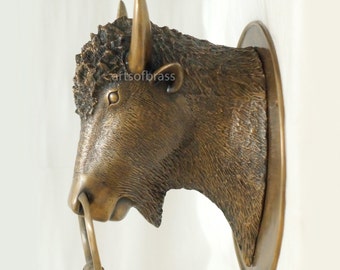 Large Big American Buffalo Bison Head Bust Hanging Wall mount Home Decor Statue