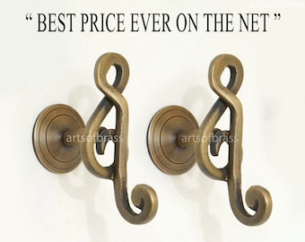 Lot of 2 pcs Vintage Solid Brass Treble Clef Music Knob Drawer Pulls, Cabinet Pull Handles, Dresser Knobs