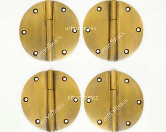 2.67" inches Diameter Vintage ROUND Ordinary Hinge / Hinges Cabinet Drawer Door Solid Brass Hinge