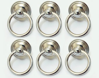 Lot of 6 pcs Chrome / Silver Finishing ROUND PULL Vintage Solid Brass Cabinet Drawer Dresser Door Pulls KNOB