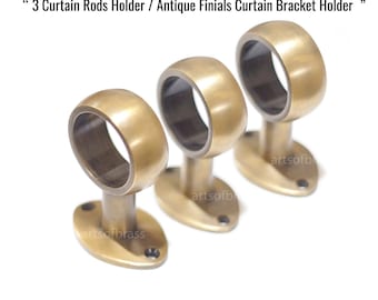 1.50" in Diameter Finial Hole 3 pieces Solid Brass Retro Western Curtain Rods Holder / Antique Finials Curtain Bracket Holder
