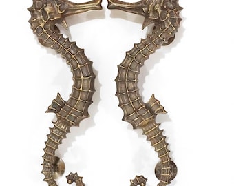 Rare Pair 19.68" Solid Brass Sea Horse Door Handle Pair – Vintage Nautical Fantasy Entry Pull