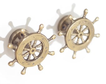 Paquete de 2 alzapaños para cortina de rueda de barco de latón macizo vintage, decoración de casa de playa antigua de latón, alzapaños para cortina