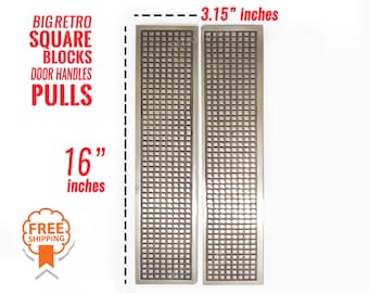 16" inches Set Vintage Large Retro Square Blocks Solid Brass Entry Door Pulls Handle