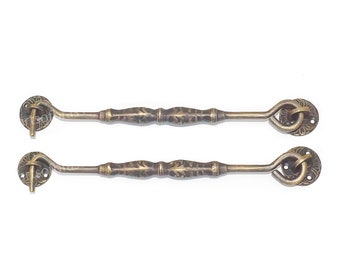 Set of 2 pcs 9.64" inches Vintage Solid Brass Carved Eye Fastener Window Hook Stay Lever Latch