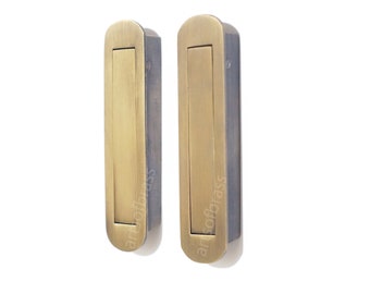 4" inches lot of 2 Solid Brass Retro Pocket Door Hidden Pull - Vintage Pop-out Pulls Handle