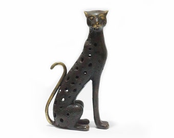 7.67 inches Vintage old Solid Brass CAT Statue Decor, Cat lover Gift