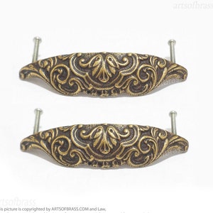 Lot of 2 4.72&quot; in Vintage Brass Retro Ornate Shell Bin Pulls, Drawer handles, Kitchen knobs & Cup Pulls handles, Desk Drawer Pulls handle