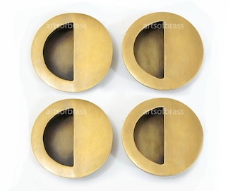 1.96" Lot of 4 pcs Vintage Solid Brass Round Baldwin FLUSH Pull Sliding Door Cabinet Brass Knob Drawer Pulls J017