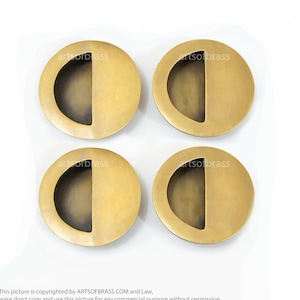 1.96&quot; Lot of 4 pcs Vintage Solid Brass Round Baldwin FLUSH Pull Sliding Door Cabinet Brass Knob Drawer Pulls J017