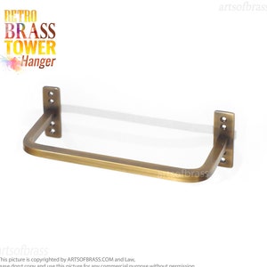 7.67" inches Solid Brass VINTAGE Retro Towel Holder Industrial Wall Bathroom Towel Hanger / Kitchen Towel Hanger