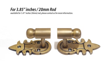 3.85" inches Pair Vintage Victorian Solid Brass Curtain Rods Classic Finials Final Holder