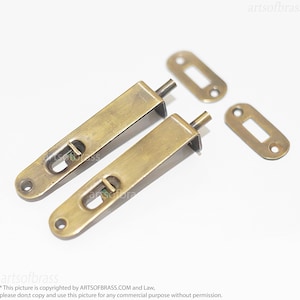 2 pcs Vintage Brass Bolt Lock Door Flush Latch bolt Door Buckle Pulls Closet Cabinet Drawer Door Invincible Latch Lock