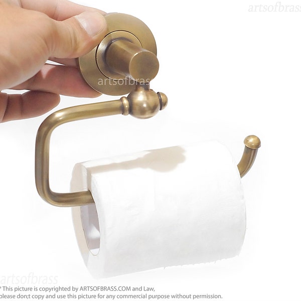 Vintage Solid Brass Toilet Tissue Paper Holder / Hand Towel Holder Hanger Brass Bathroom Sanitary Hook Handle