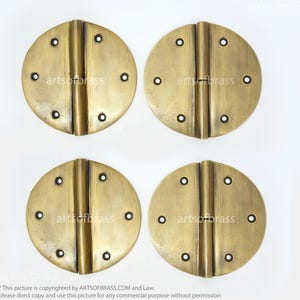 3.77" inches Diameter Vintage Big ROUND Ordinary Hinge / Hinges Cabinet Drawer Door Solid Brass Hinge V059