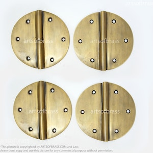 3.77" inches Diameter Vintage Big ROUND Ordinary Hinge / Hinges Cabinet Drawer Door Solid Brass Hinge V059