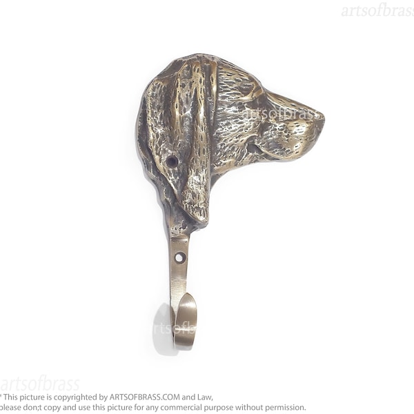 5.11" inches Vintage Brass American Fox Hound Dog Face Animal Wall hook Solid Brass Strong Wall Coat Hat Hook Hanger