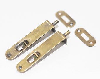 2 pcs Vintage Brass Bolt Lock Door Flush Latch bolt Door Buckle Pulls Closet Cabinet Drawer Door Invincible Latch Lock