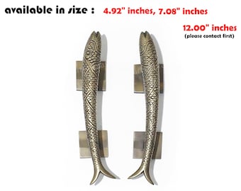 Vintage Solid Brass Fish Pulls Retro Brass Drawer Pulls, Cabinet, Dresser Pulls,Kitchen Knob Pulls Handle Fisherman Gift Beach House Decor