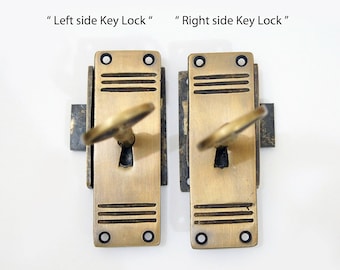 Left or Right Lock side Set Vintage Brass Key LOCK and SKELETON Keys with Vertical antique Solid Brass Key Hole Plate X001