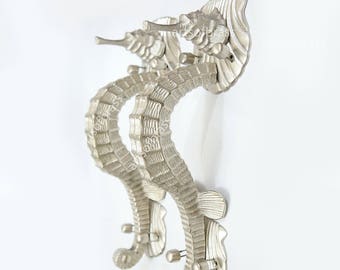 Chrome Finishing Pair set 12.20" Vintage Big Vintage Fantasia SEA HORSE Mythology Poseidon Entry Door Handle Solid Brass Door Handle
