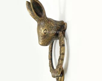 VINTAGE Solid Brass Bunny Rabbit Door Knocker Detailed with door knocker Hit protector JBK1757