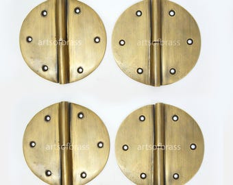 3.77" inches Diameter Vintage Big ROUND Ordinary Hinge / Hinges Cabinet Drawer Door Solid Brass Hinge V059