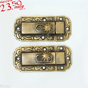 Lot of 2 pcs 3.35" Vintage Victorian Eastlake Solid Brass Box LATCH Door Lock Safe Box Gate Door pin Slot Lock YSW