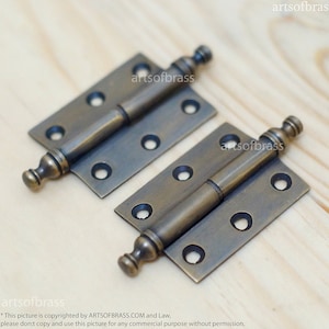 2.00&quot; Inches Pair / 2 pcs Antique Vintage Door Hinge with Ball Finials Hinge / Hinges Cabinet Door Solid Brass v013